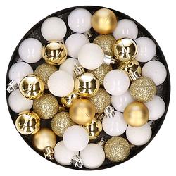 Foto van Kleine kunststof kerstversiering 40x stuks set en 3 cm kerstballen in het goud en wit - kerstbal