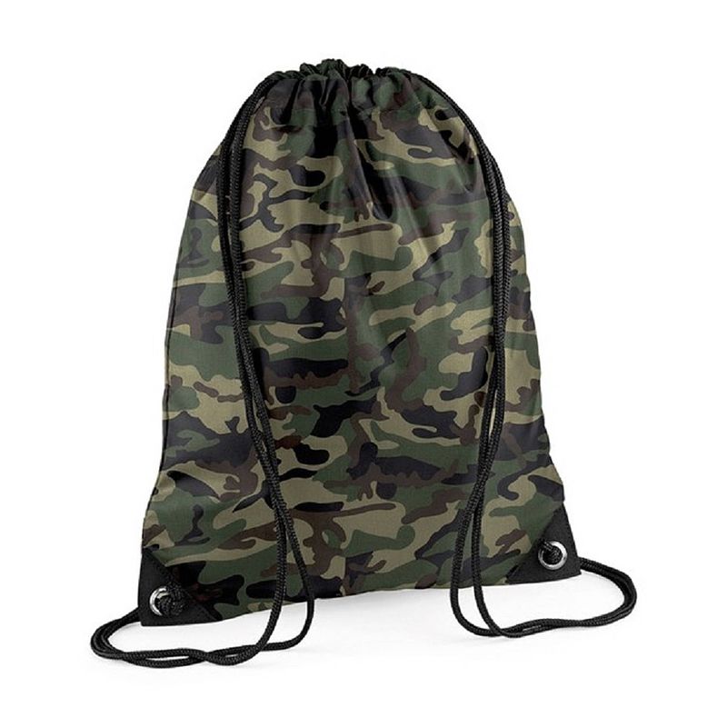 Foto van Sport gymtas jungle camouflage met rijgkoord 45 x 34 cm - gymtasje - zwemtasje