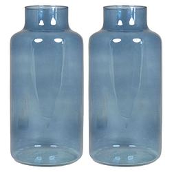 Foto van Set van 2x bloemenvazen - blauw/transparant glas - h30 x d15 cm - vazen