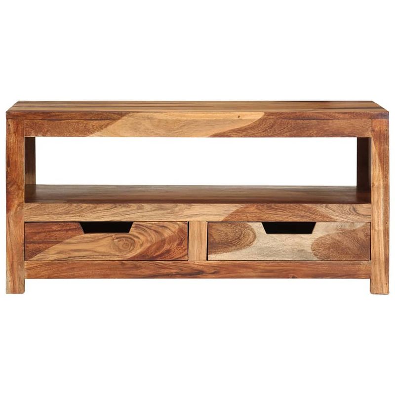 Foto van The living store houten salontafel - acaciahout - 84x49x40 cm - met 1 schap en 4 lades