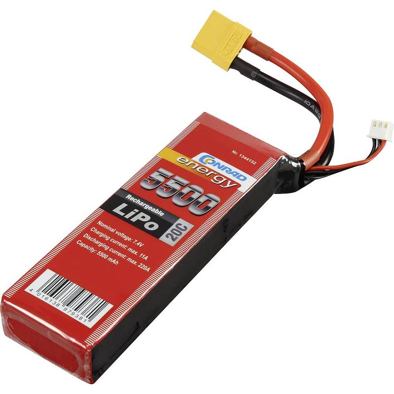 Foto van Conrad energy lipo accupack 7.4 v 5500 mah aantal cellen: 2 20 c softcase xt90