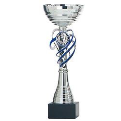 Foto van Luxe trofee/prijs beker - zilver/blauw decoratie - metaal - 22 x 8 cm - fopartikelen