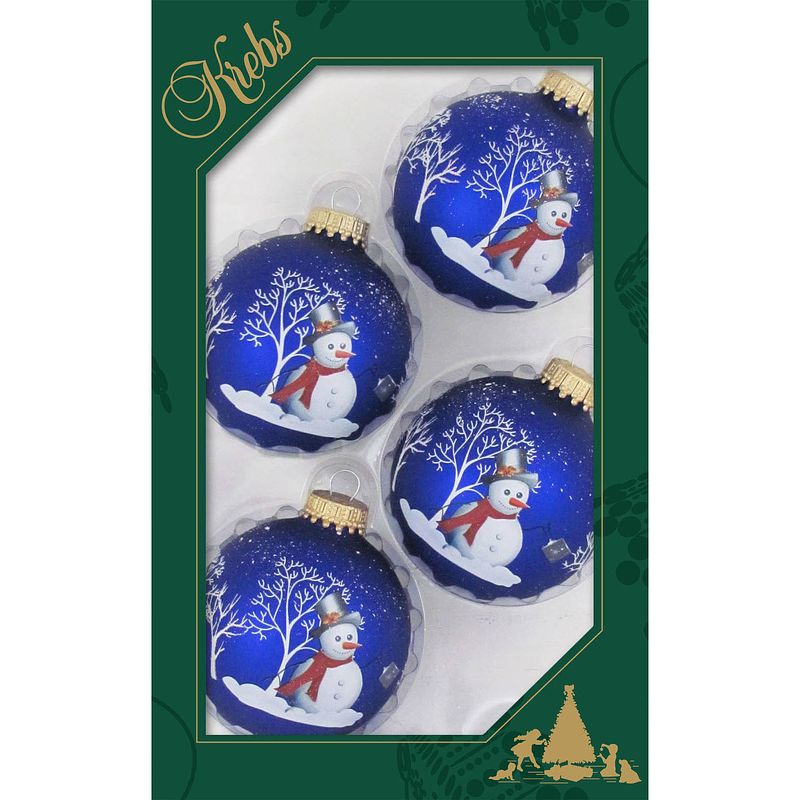 Foto van 8x stuks luxe glazen kerstballen 7 cm blauw met sneeuwpop - kerstbal