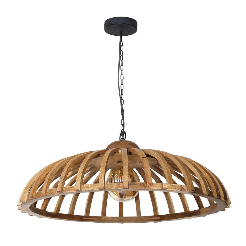 Foto van Giga meubel - hanglamp - masief mango hout - naturel - 65cm