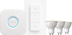 Foto van Philips hue white ambiance starter pack gu10 met 3 lampen, dimmer + bridge