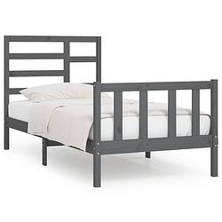 Foto van The living store bedframe massief grenenhout - grijs - 205.5x96x104cm - stevige lattenbodem