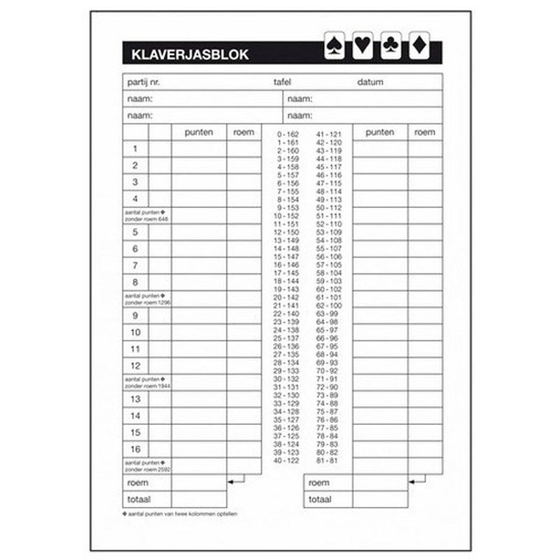 Foto van Klaverjassen scoreblok a5 - kaartspel