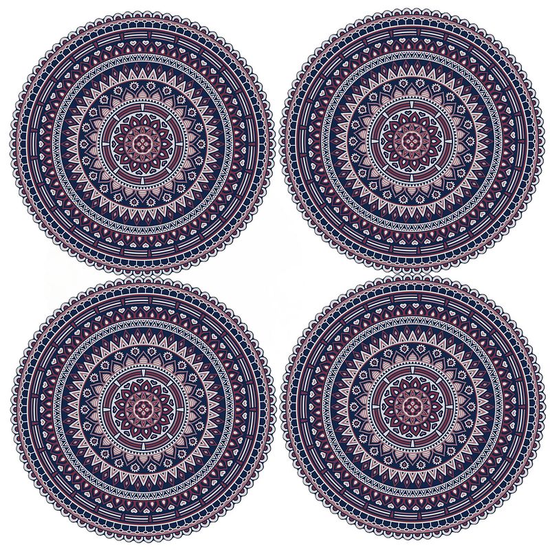 Foto van 4x stuks ibiza stijl ronde placemats van vinyl d38 cm donkerblauw - placemats