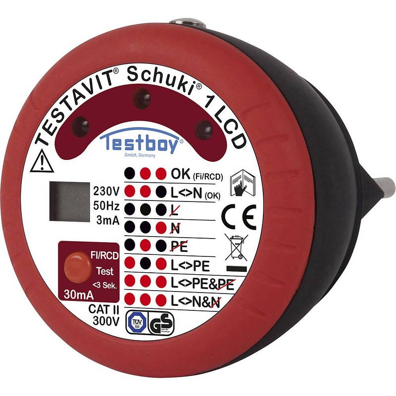 Foto van Testboy testavit schuki 1 lcd stopcontacttester cat ii 300 v lcd, led