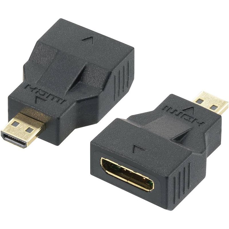 Foto van Speaka professional sp-5094240 hdmi adapter [1x hdmi-stekker d micro - 1x hdmi-bus, mini] zwart vergulde steekcontacten, audio return channel (arc)