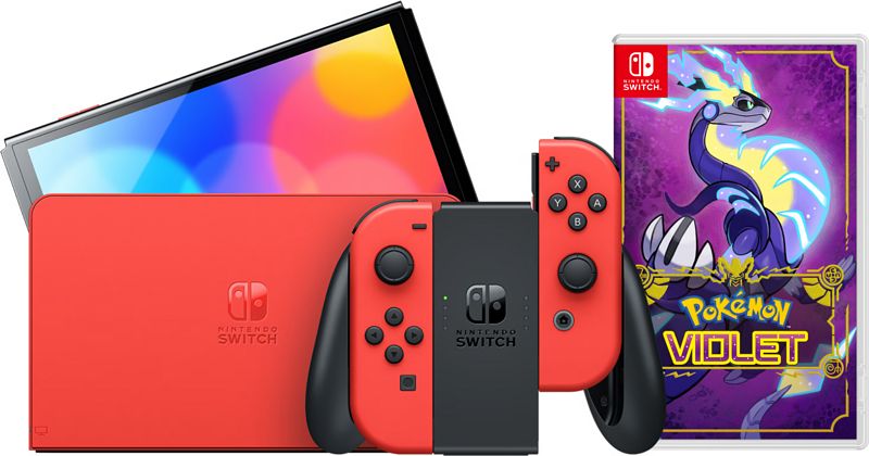 Foto van Nintendo switch oled super mario editie + pokémon violet