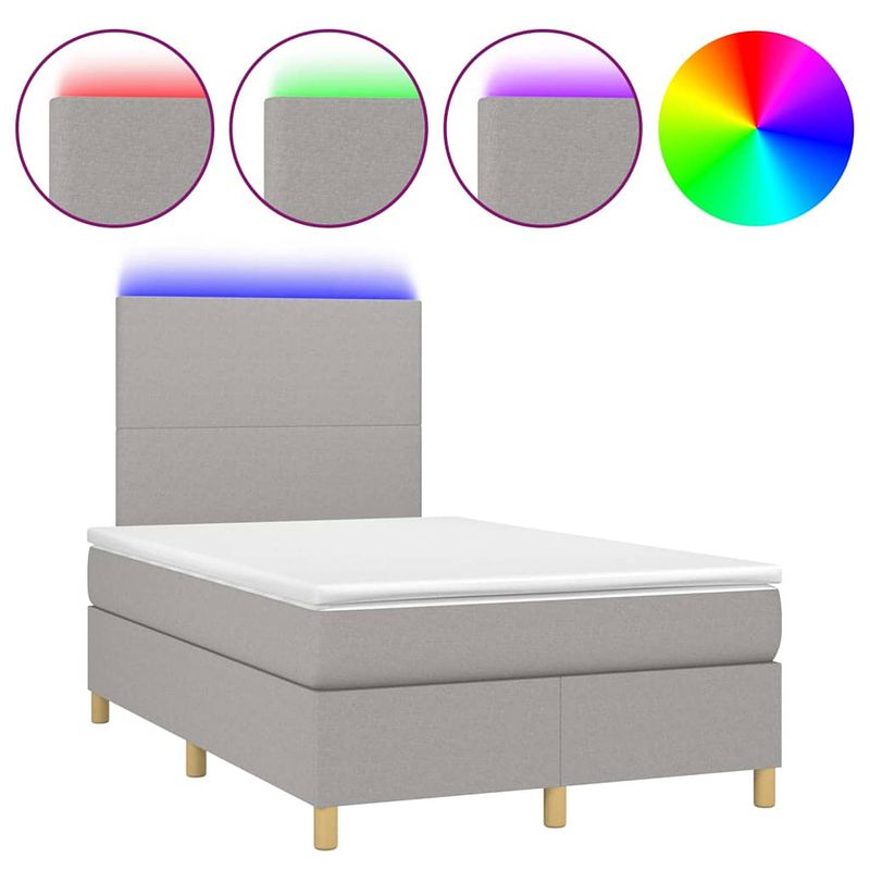 Foto van The living store boxspring lichtgrijs bed 203x120x118/128cm - led - pocketvering - huidvriendelijk - montagehandleiding