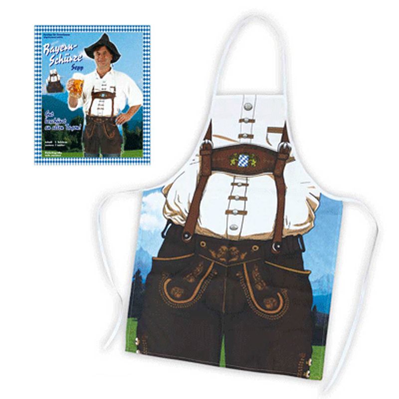 Foto van Oktoberfest oktoberfest verkleedkleding keukenschort man met lederhose - feestdecoratievoorwerp