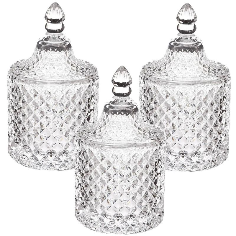 Foto van 3x stuks snoeppotten/voorraadpotten 0,28l diamant glas met deksel - voorraadpot