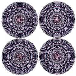 Foto van 4x stuks ibiza stijl ronde placemats van vinyl d38 cm donkerblauw - placemats