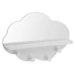 Foto van Witte kinderkamer kapstok 4-haaks met spiegel wolk vorm 39 cm - kapstokken