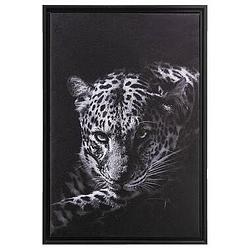 Foto van Schilderij luipaard - zwart - 64x44x4 cm - leen bakker