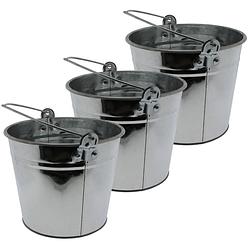 Foto van Set van 3x stuks emmer van zink 5 liter zilver 16 x 21 cm - plantenpotten