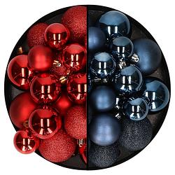 Foto van Kerstballen 60x stuks - mix rood/donkerblauw - 4-5-6 cm - kunststof - kerstbal