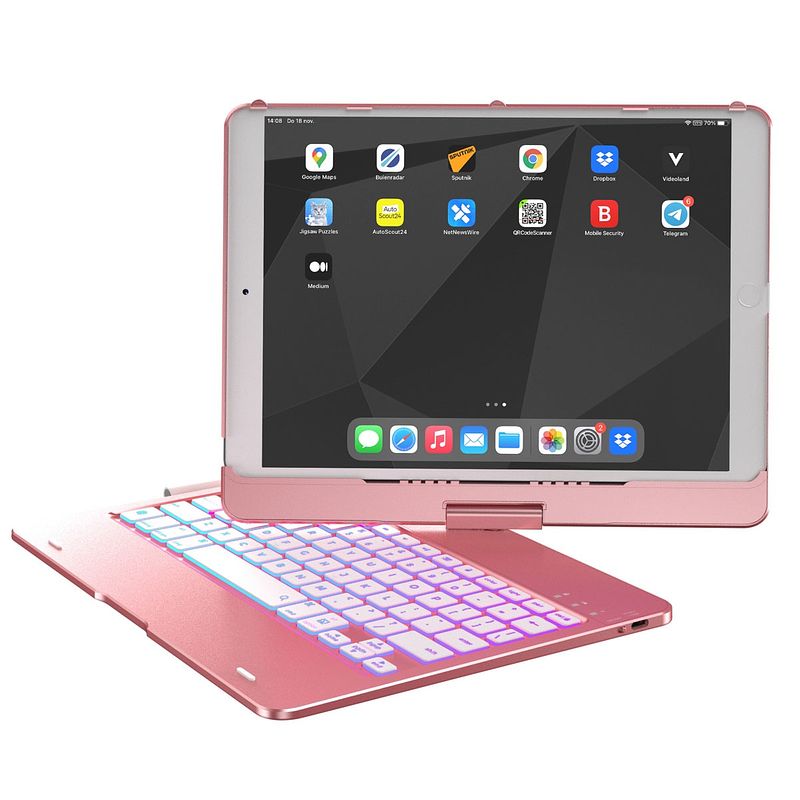 Foto van Accezz 360 slim keyboard bookcase ipad 9(2021)10.2 inch/ipad 8(2020)10.2 inch/ipad 7(2019)10.2 inch telefoonhoesje goud