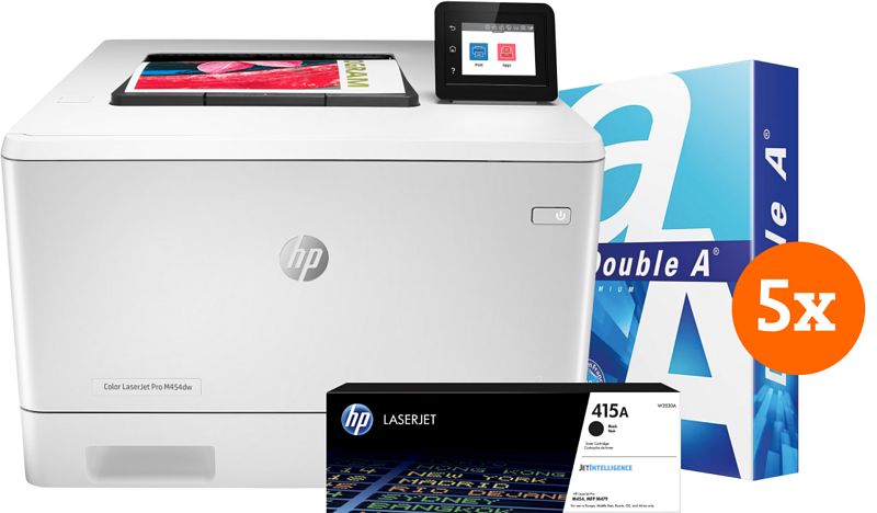 Foto van Hp color laserjet pro m454dw + 1 extra zwarte toner + 2.500 vellen a4 papier