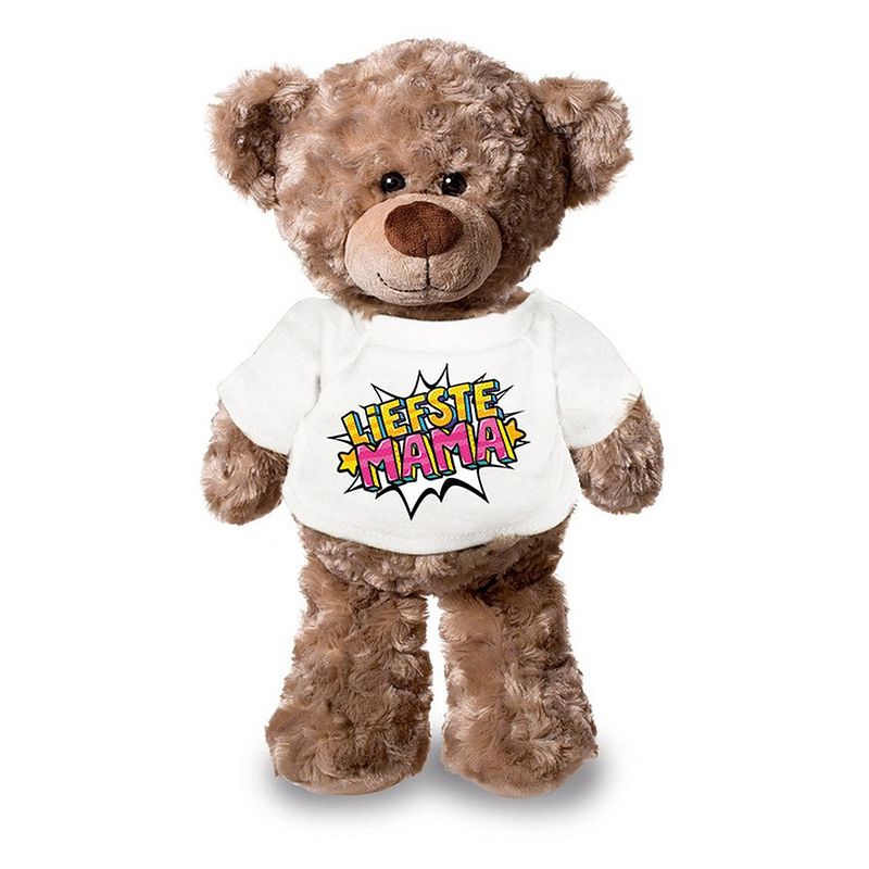 Foto van Liefste mama pluche teddybeer knuffel 24 cm met wit t-shirt - knuffelberen