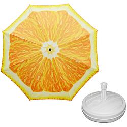 Foto van Parasol - sinaasappel fruit - d160 cm - incl. draagtas - parasolvoet - 42 cm - parasols