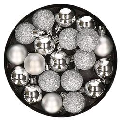 Foto van 20x stuks kleine kunststof kerstballen zilver 3 cm mat/glans/glitter - kerstbal