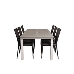 Foto van Albany tuinmeubelset tafel 100x224/324cm en 6 stoel anna zwart, grijs.