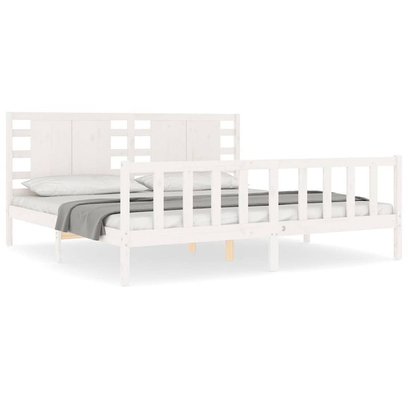 Foto van The living store bedframe massief grenen hout - wit - 205.5 x 185.5 x 100 cm (l x b x h) - geschikt voor matras 180 x