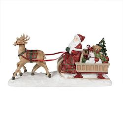 Foto van Clayre & eef beeld kerstman slee 41x11x19 cm rood polyresin kerstdecoratie rood kerstdecoratie