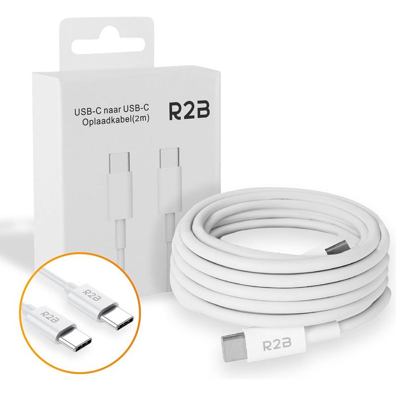 Foto van R2b® usb-c naar usb-c kabel - 2 meter - extra stevig - usb-c oplader