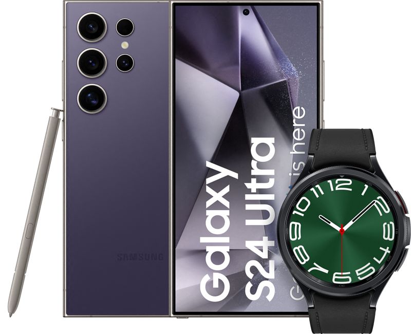 Foto van Samsung galaxy s24 ultra 256gb paars 5g + galaxy watch 6 classic zwart 47mm