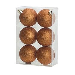 Foto van 6x stuks kunststof glitter kerstballen oranje 6 cm - kerstbal