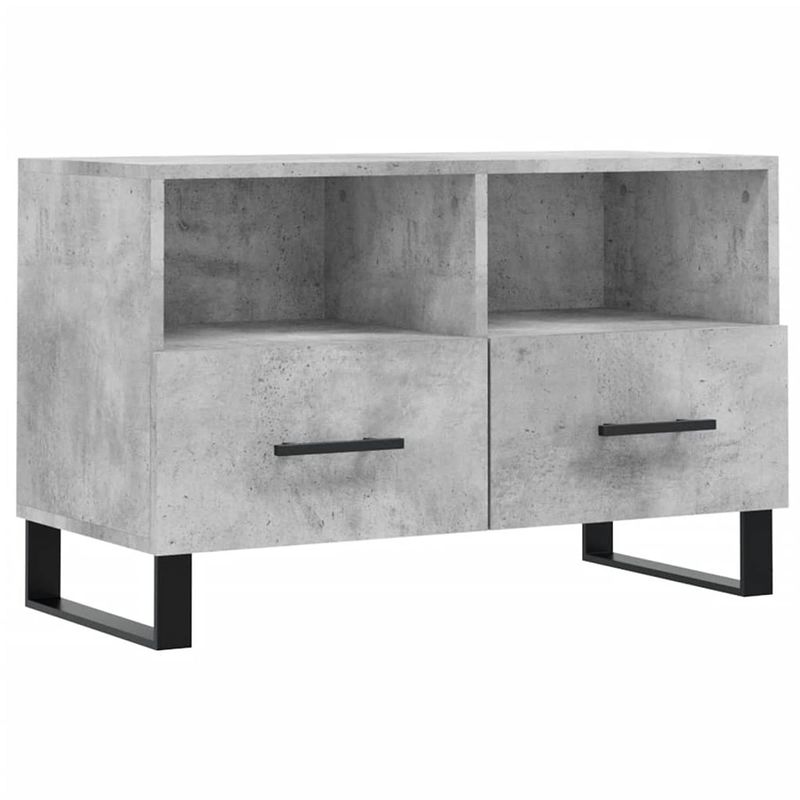 Foto van The living store tv-meubel betongrijs - 80x36x50 cm - bewerkt hout en ijzer