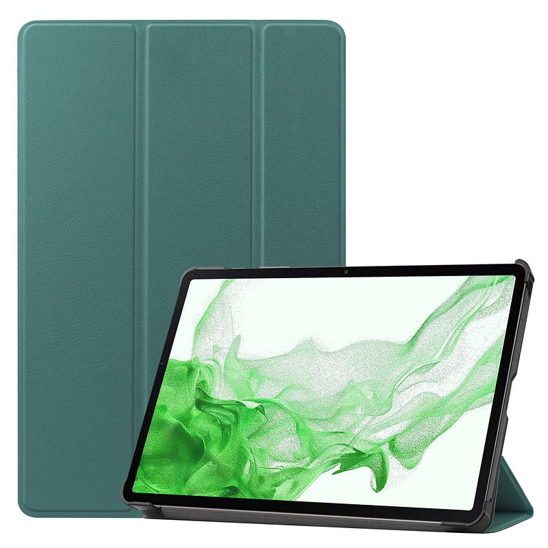 Foto van Basey samsung galaxy tab s9 hoes case met s pen uitsparing - samsung tab s9 hoesje book cover - donker groen