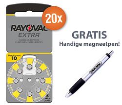 Foto van Voordeelpak rayovac gehoorapparaat batterijen - type 10 (geel) - 20 x 8 stuks + gratis magnetische batterijpen