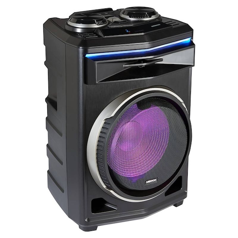 Foto van Medion partyluidspreker p61200 35 watt rms bluetooth lichteffecten krachtig geluid wieltjes 350 w max.