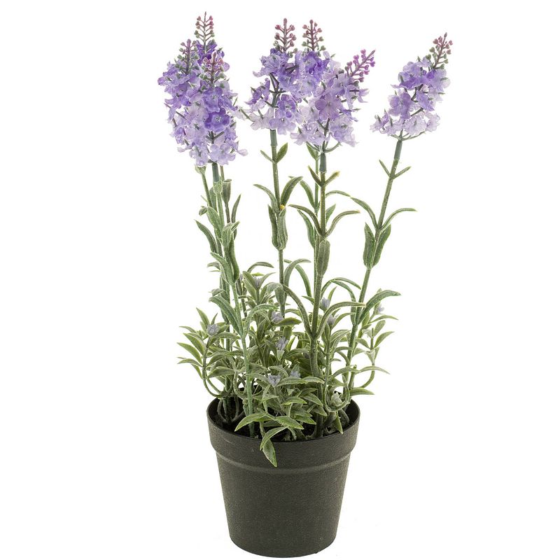 Foto van Lila paarse lavendel lavandula kunstplant in kunststof pot 28 cm - kunstplanten