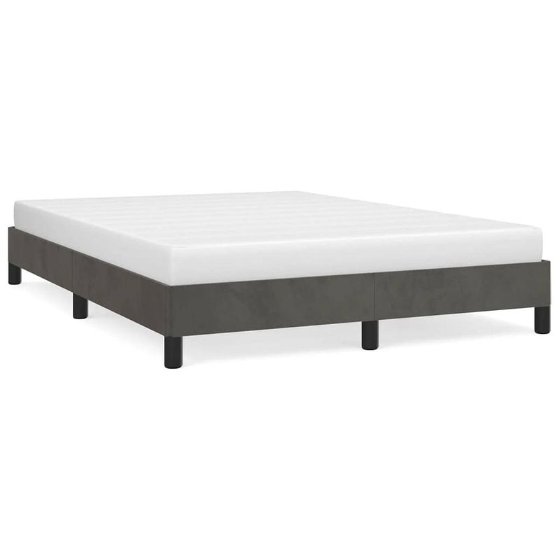 Foto van The living store bedframe donkergrijs - 203 x 143 x 25 cm - fluwelen stof - ondersteunende poten - multiplex