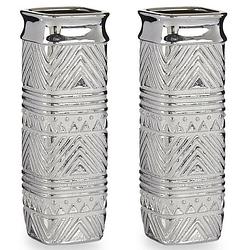 Foto van Bloemenvazen 2x stuks - zilver modern vierkant - 10 x 30 cm - keramiek - vazen