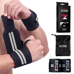 Foto van Zeuz® 2x fitness & crossfit polsband - wrist wraps - krachttraining - polsbrace - grijs & zwart