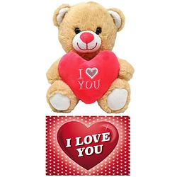 Foto van Licht bruine pluche knuffelbeer 20 cm incl. valentijnskaart i love you - knuffelberen