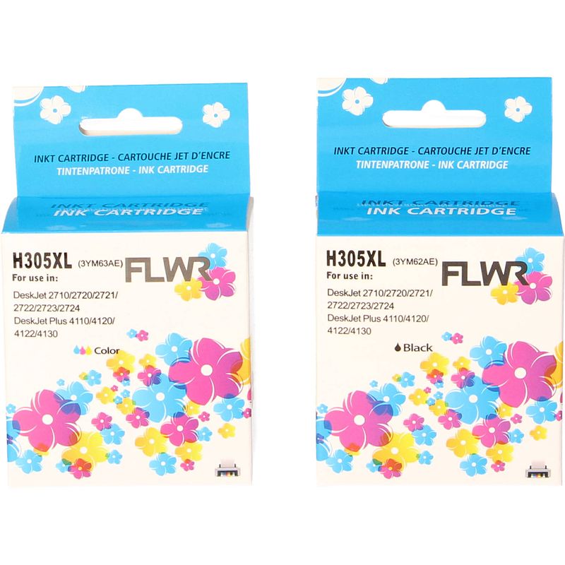 Foto van Flwr hp 305xl 2-pack zwart en kleur cartridge