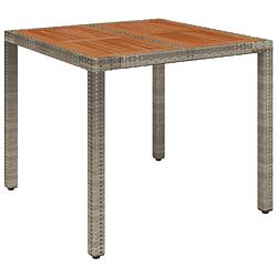 Foto van Vidaxl tuintafel met houten blad 90x90x75 cm poly rattan grijs