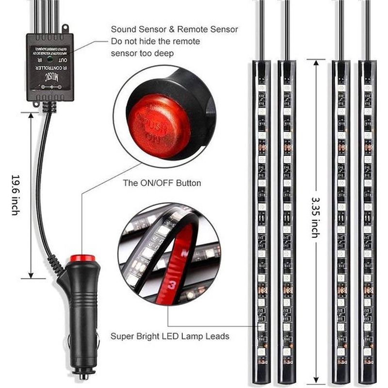 Foto van Led autoverlichting - 4 strips - 12v