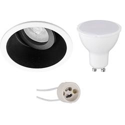 Foto van Led spot set - aigi - pragmi zano pro - gu10 fitting - inbouw rond - mat zwart/wit - 6w - helder/koud wit 6400k -