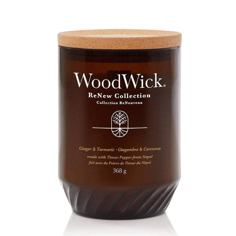 Foto van Woodwick geurkaars large - renew - ginger & tumeric - 13 cm / ø 9 cm