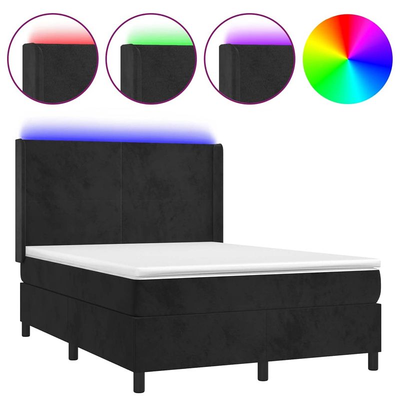 Foto van The living store boxspring - zwart fluwelen bed met verstelbaar hoofdbord en kleurrijke led-verlichting - pocketvering