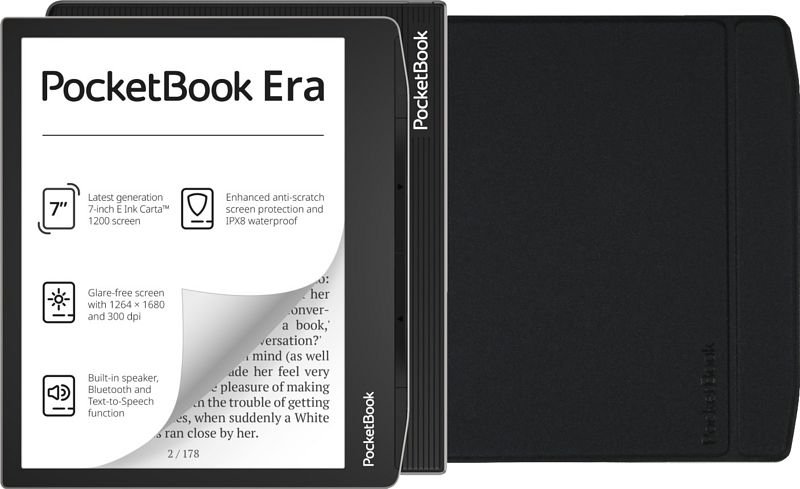 Foto van Pocketbook era 16gb zilver + flip book case zwart